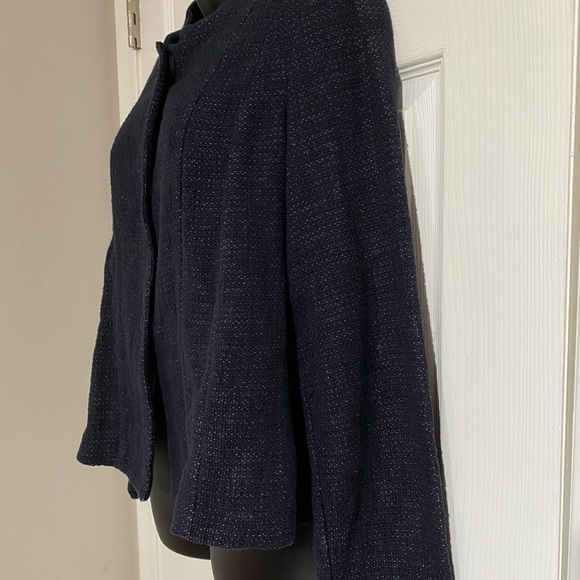 Eileen Fisher Navy Blue Linen Blend Jacket Sz S - Picture 4 of 12